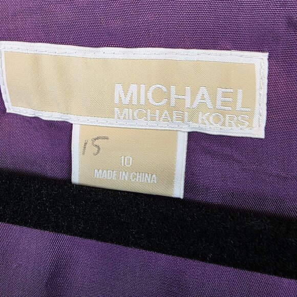 Michael Kors Shirt Womens Size 10 Purple Pleated Short Sleeve Tunic Dressy Top - Picture 2 of 13